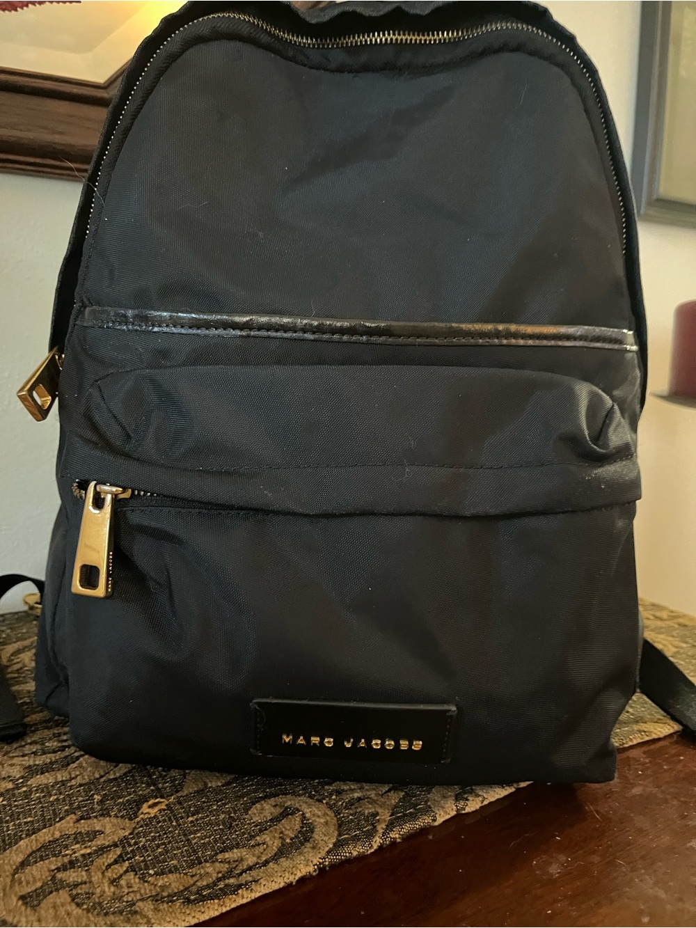 Marc Jacobs Black Nylon Backpack with Gold Hardware Accents